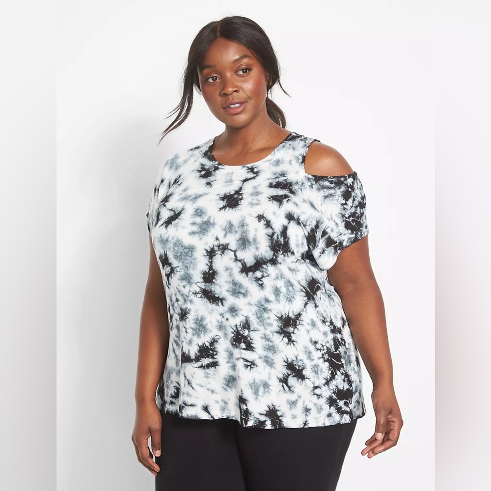 Lane Bryant LIVI One-Shoulder Cutout Tie-Dye Tee Plus Size